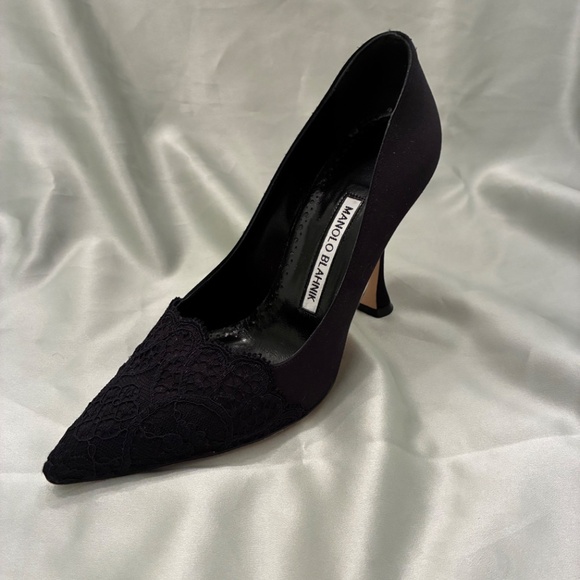 Manolo Blahnik Black Satin & Lace 100mm Pumps Size 36 Made In Italy Worn Twice❗️ - Picture 5 of 12